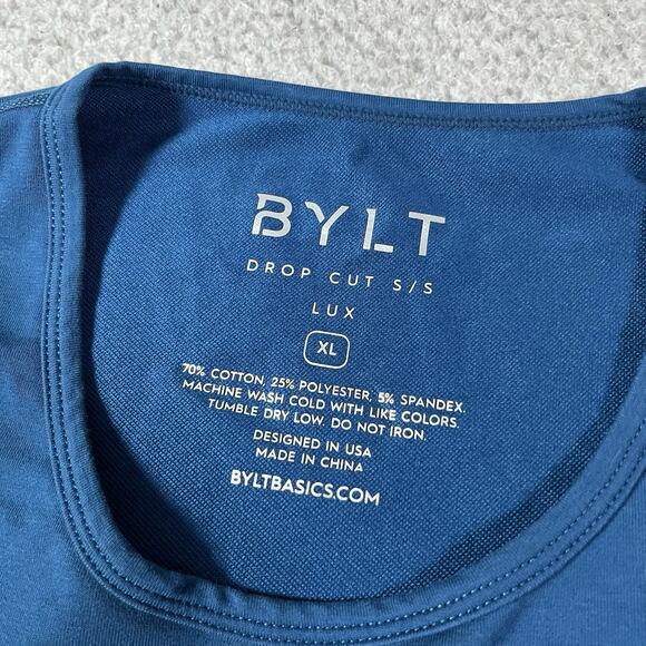 Bylt Shirt Mens XL Blue Drop Cut Lux Short Sleeve Performance Stretch Gym Crew - Picture 2 of 13